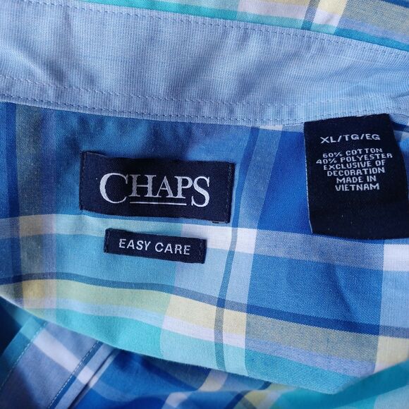 Chaps Men's Size XL Blue Plaid Short Sleeve Button Down Easy Care Shirt NWT - Picture 4 of 12